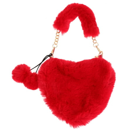 Bag Heart Shaped Plush Bag Furry Crossbody Shoulder Handbag Purse Fuzzy Fur Fluffy Clutch Cellphone Lovely