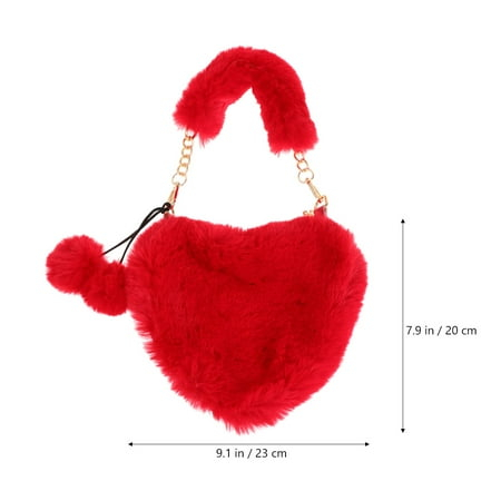 Bag Heart Shaped Plush Bag Furry Crossbody Shoulder Handbag Purse Fuzzy Fur Fluffy Clutch Cellphone Lovely