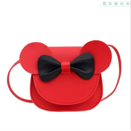 Kids Little Girls Cartoon Crossbody Bag, Mouse Ear Bowknot Magnetic Snap Cute Shoulder Bag