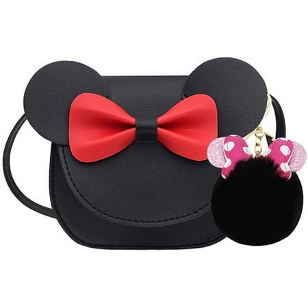 YOUI-GIFTS Little Girls Cute Bowknot Crossbody Purse Cartoon Mouse Ear Shoulder Handbag with Pompoms