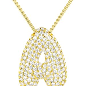 KissYan Bubble Letter Necklace, 14K Gold Plated Balloon Initial Pendant Box Chain Necklace Dainty Pave CZ Jewelry Gift for Women(Gold A)  Clothing, Shoes & Jewelry