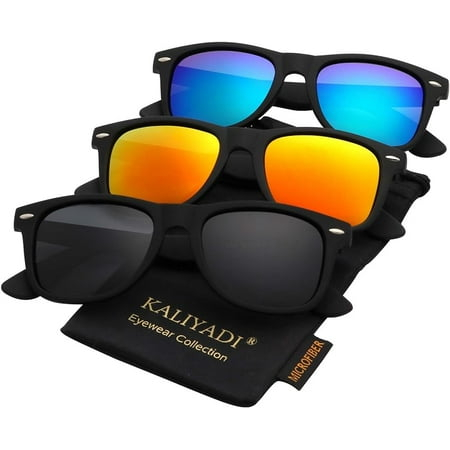 KALIYADI Polarized Sunglasses for Men and Women Matte Finish Sun glasses Color Mirror Lens UV Blocking (3 Pack)