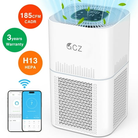 GCZ Air Purifiers for Allergies and Asthma, 1850 Sq. ft Smart WiFi Air Purifier for Large Rooms, H13 True HEPA Filter Remove 99.97% Home Bedroom Odor, Pets, Dander, Smoke, Dust, Mold