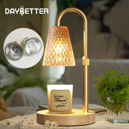 DAYBETTER Candle Warmer Lamp with Timer, Dimmable Adjustable Height Lamp for All Jar Candles, Home Decor Wax Melter Light in Amber(Includes 2 50W Halogen Bulbs)