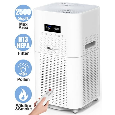 DR. J Professional HEPA Air Purifier for Large Rooms up to 2500 Sq.ft, Air Purifiers for Pet Dander&Odor, Dust, Pollen, Wildfire/Smoke, Model AP401, White