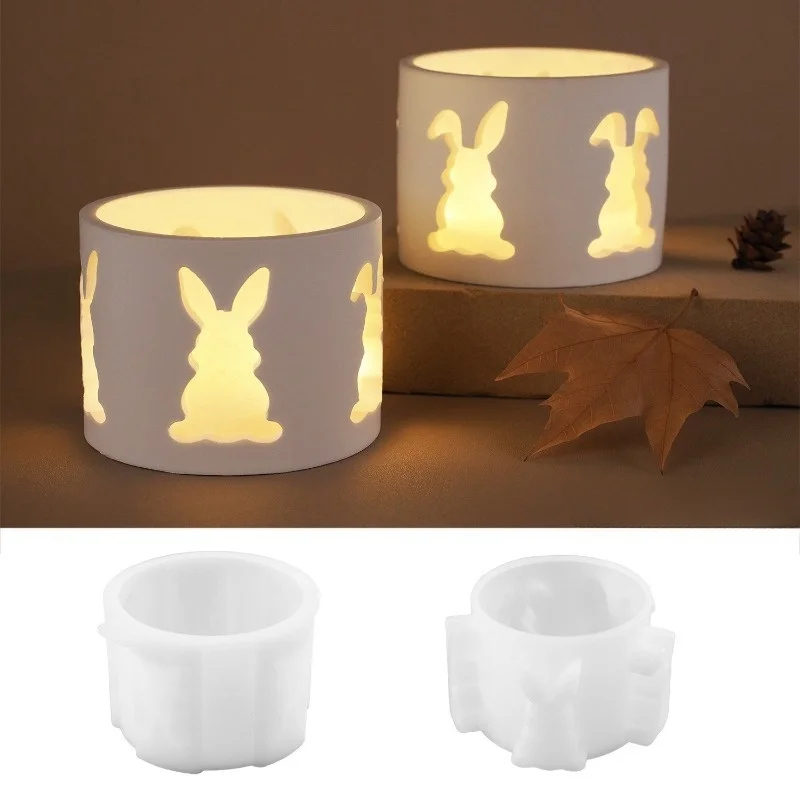 Easter Hollow 3D Rabbit Lamp Silhouette Ornament Silicone Mold DIY Gypsum Candle Cement Holder Decoration Resin Mold Handicrafts