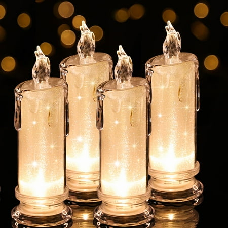 TETOU 4pcs LED Flameless Candles Crystal Lamp Tealight Home Table Birthday Wedding Christmas Decor