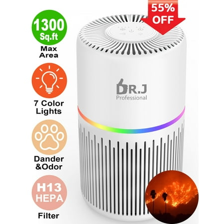 DR. J Professional Air Purifiers for Home 1300sq.ft HEPA Air Purifiers for Bedroom, Pollen, Wildfire/Smoke, Pet Dander&Odor, Dust,Model KJ100,White