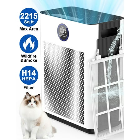 DR. J Professional H14 HEPA Air Purifiers for Home up to 2215 Sq.ft, Air Purifier for Allergies and Asthma, Pollen, Wildfire/Smoke, Pet Dander & Odor, Dust, Model AP303, White