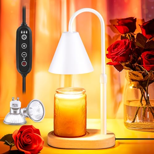 Noojinn Candle Warmer Lamp with Timer/Dimmer/Adjustable Height, Wood Base Electric Top Down Melting Wax Melt Warmer for Jar Candles, Home Bedroom Decor House Warming Gift Mothers Day Gifts for Mom