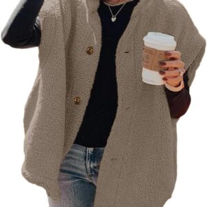 Hongqizo Womens Fuzzy Fleece Vest Casual Oversized Warm Button Down Sherpa Vest Jacket with Pockets