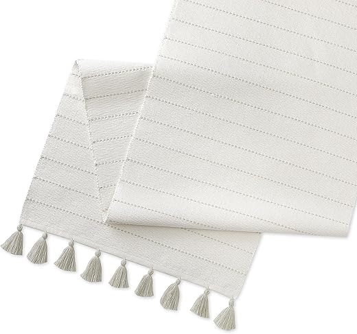 Folkulture Table Runners 72 Inches Long with Tassels for Home Dining Table, Farmhouse Style Décor or Kitchen Table Linen for Home, 100% Cotton Ribbed Coffee Table Runner for Living Room, Oatmeal