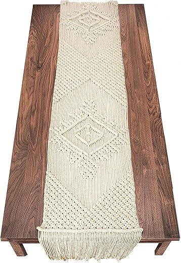 LIVALAYA Macrame Table Runner 72 Inches Long Cotton Boho Table Runners for Dining or Coffee Table Bohemian Runner for Rustic Wedding Table Decor Tassels Vintage Farmhouse Home Decoration for Kitchen