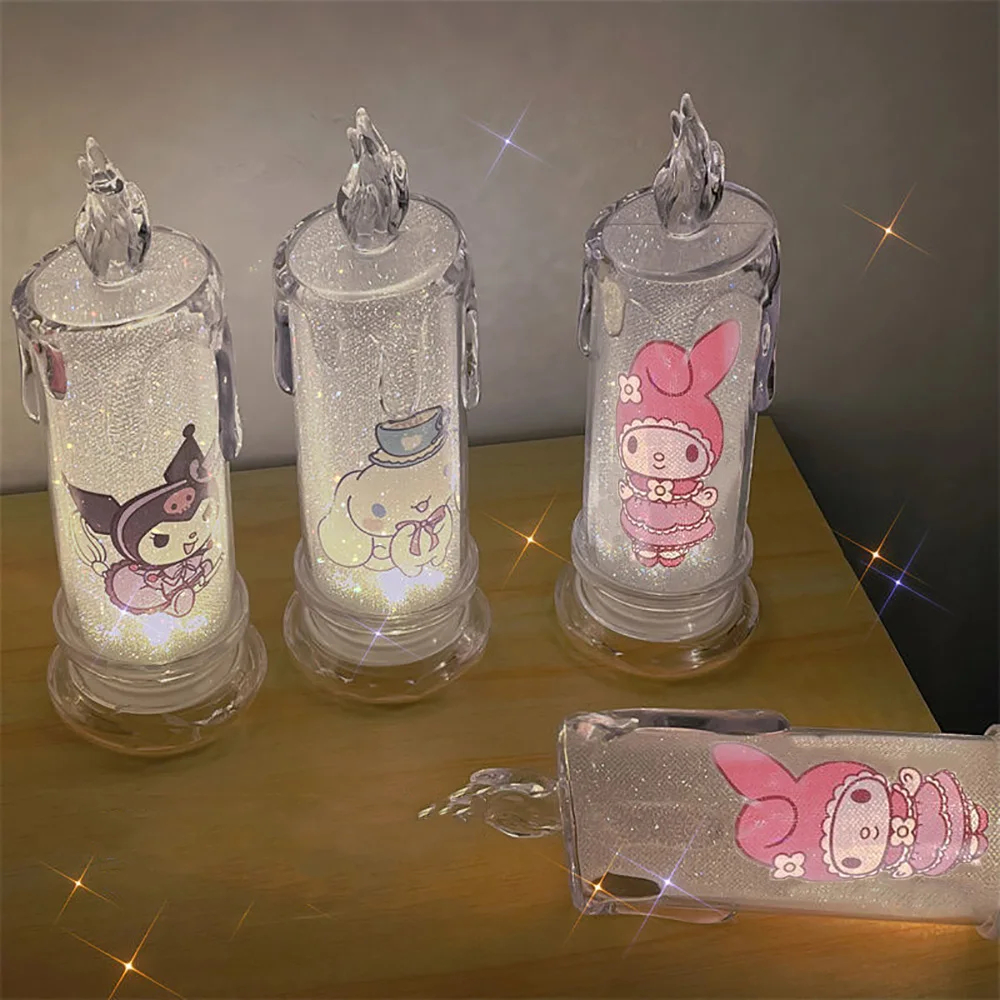 Sanrio Simulation Candle Night Light Cinnamorol Kuromi Mymelody Kawaii Bedroom Decorative Lamp Christmas Gift for Girls and Kids