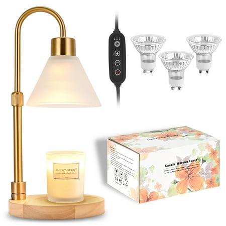 Hwawhin Candle Warmer Lamp with 3 Bulbs, Candle Lamp with Timer and Dimmer, Vintage Electric Candle Lamp Warmer, Adjustable candle Wax warmer for Jar Candles Heater , Bedroom Home Decor Gift