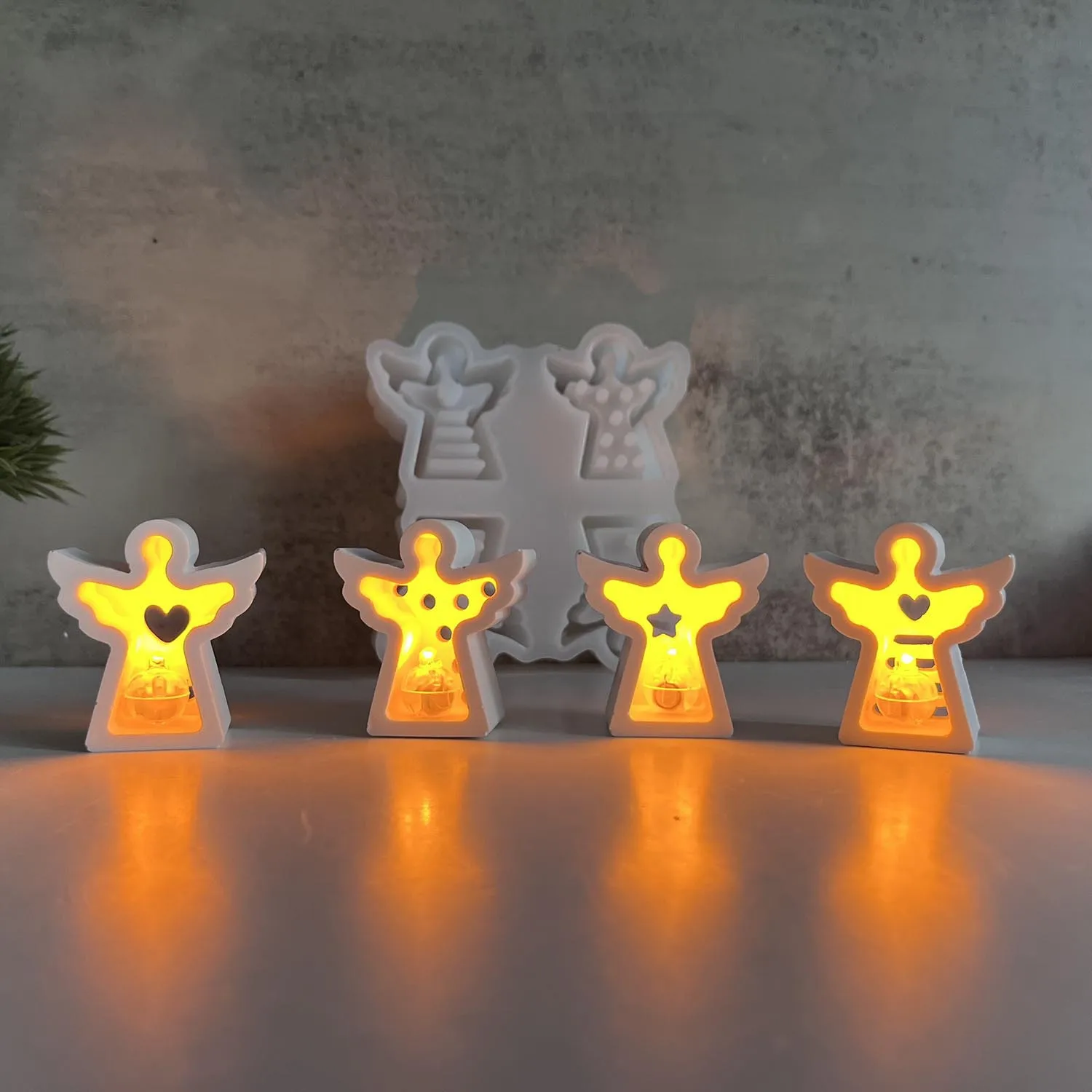 Hollow Angel Lamp Holder Candle Molds for DIY Making Polymer Clay Plaster Ornament Resin Casting Silicone Mold for Home Decor