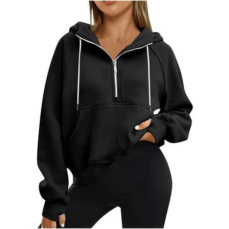 Timegard Half Zip Sweatshirts for Women Fleece Cropped Hoodies Warm Pullover 2024 Fall Winter Clothes