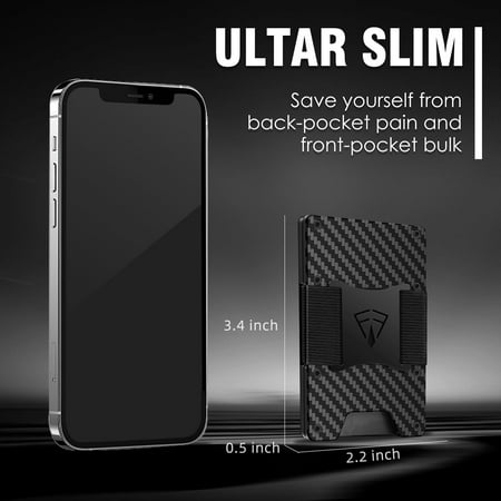 TRAHOO-Carbon Fiber Wallet with Cash Strap Card Box Packed - Slim Minimalist Wallet for Men - Up to 15 Credit Card Holder - Mens Slim Wallet with RFID Blocking - Ideal Gifts for Men (Carbon Fiber Bla