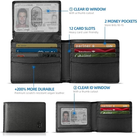TRAHOO-wallet for Men 12 Card Holder Slim Rfid Leather 2 ID Window Men's Wallet With Gift Box