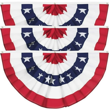 USA Pleated Fan Flag American US Bunting Flag Patriotic Half Fan Banner Flag with Canvas Header and Brass Grommets for 4th of July Memorial Day Indoor Outdoor Decoration (3pcs, 3x6 Feet)