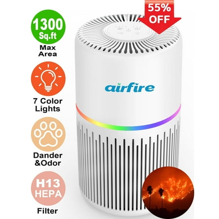 AIRFIRE Air Purifiers for Home up to 1300sq.ft, HEPA Air Purifiers for Bedroom, Pollen, Wildfire/Smoke, Pet Dander&Odor, AP206, White