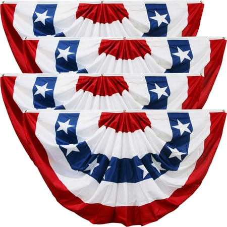 American Flag Bunting,American Flags Bunting For Outside,Patriotic Bunting Outdoor,Flag Bunting 3x6 FT,American Flag Banners,USA Pleated Fan Flag,Red White And Blue Bunting For Porch Decor (4 Pack)