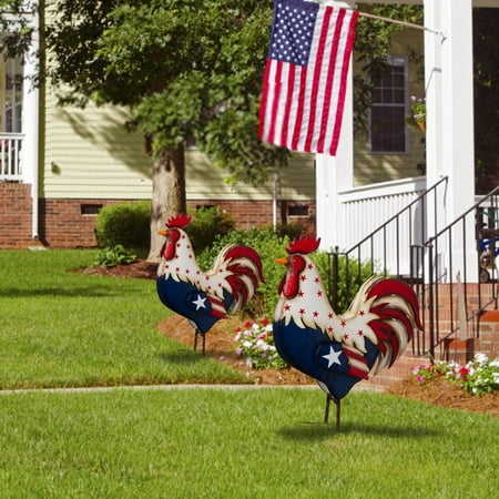 Blukids 4th of July Decorations, 1 PC Patriotic Outdoor Patio Steel Rooster Decor USA Independence Day Celebration Party Home Decor