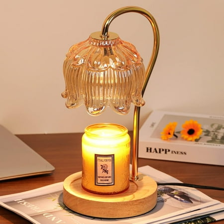 BN-LINK Fragrance Candle Warmer Lamp, Electric Flower Candle Warmer with Timer & Dimmer, Home Decor Wax Melt Warmer with 2 Bulbs, Gifts for Mom Women Friend Sister, Champagne