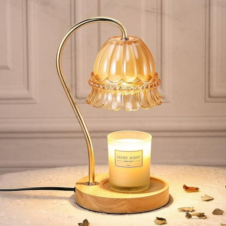 Candle Warmer Lamp, Electric Candle Warmer with 2 Bulbs, Dimmable Candle Melting Lamp for Jar Candles, Scented Wax Melt Warmer with Glass Shade Present for Bedroom Home, Valentines Day Present