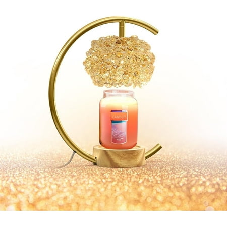 Candle Warmer Lamp for Yankee Candles with Adjustable Brightness&Timer, Handcrafted Crystal&Wooden Base and 2Bulbs