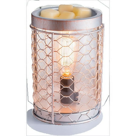 Candle Warmers Etc. Vintage Bulb Illumination Fragrance Warmer- Light-Up Warmer for Warming Scented Candle Wax Melts and Tarts to Freshen Room, Chicken Wire Silver