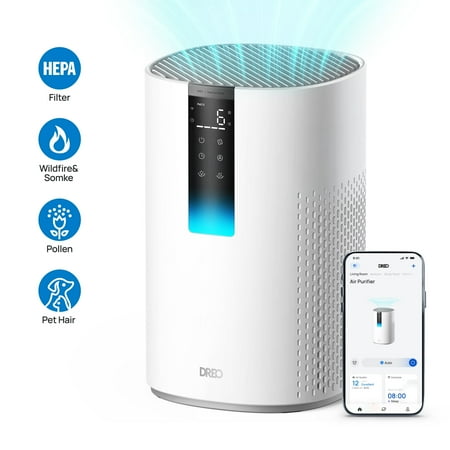 Dreo HEPA Air Purifier for Large Room, Smart purificador for Allergies and Asthma, Remove 99.97% Pet Hair, 5-Stage Filter with PM2.5 Air Quality Display, 17.5W DC Motor Energy-Saving, 22dB Sleep Mode