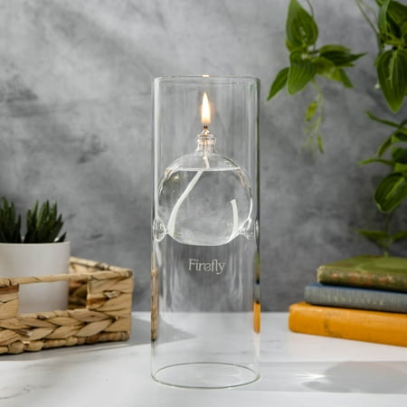Firefly Modern Transcend Glass Oil Lamp | Bliss Oil Candle in 8-3/8" Glass Hurricane Holder | 2pc