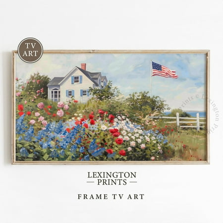 Independence Day Frame Tv Art 4Th Of July Tv Art, Summer Tv Art Coastal Tv Art, Usa Oil Painting Vintage Summer Decor American Flag Art 718 ,Decor For Living Room Bedroom, 12x18 UNFRAMED