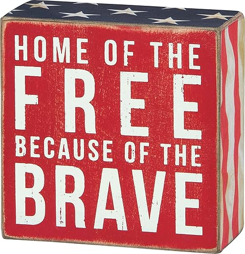 Primitives by Kathy 23148 Patriotic Box Sign, 4 x 4, Home Of The Free