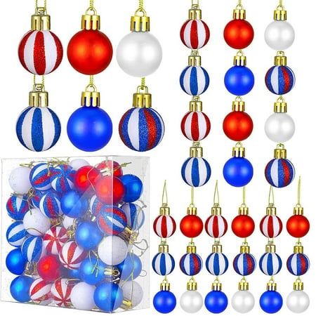 Realhomelove 54 Pieces Independence Day Hanging Ball - 4th of July Sequin Ornament - 1.18” Red White Blue Patriotic Hanging Sequin Ball for Memorial Day USA Themed Party Supplies