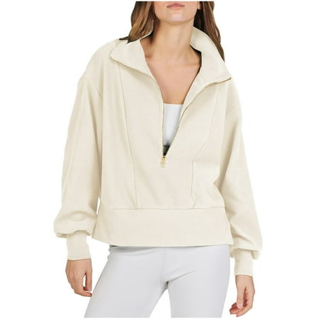 Women's Half Zip Sweatshirts Long Sleeve Collared Pullover Tops Oversized Cropped Hooded Sweatshirt