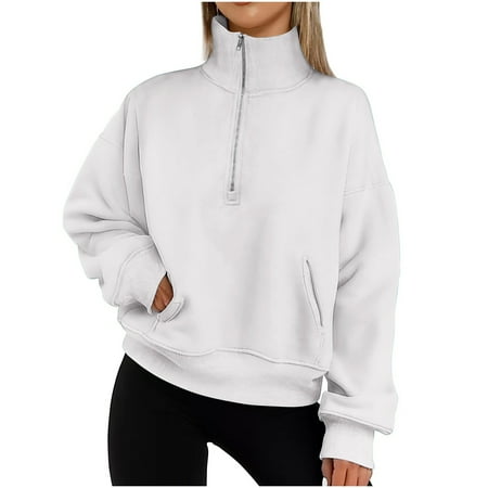 ZyeKqe Women's Half Zip Sweatshirts Long Sleeve Cropped Pullover Tops Fall Fashion Clothes 2024