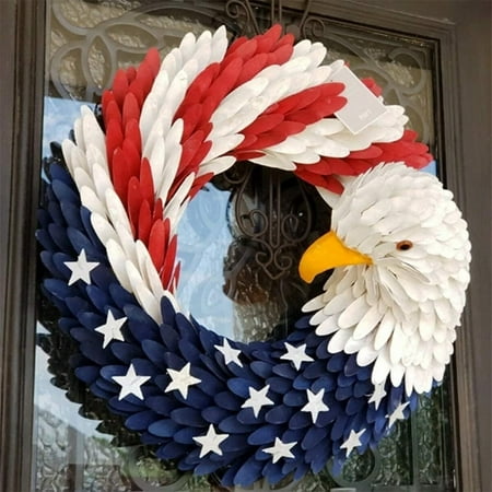 American Eagle Wreath, Americana Patriotic Wreath USA July 4th Wreath, Glory Patriotic American Flag Wreath for Front Door Window Wall Decoration (15" )