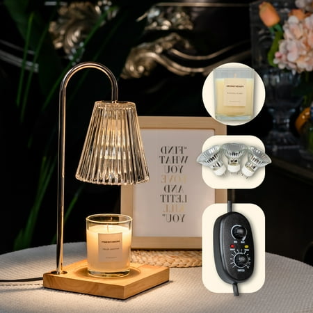 Candle Warmer Lamp,Electric Candle Lamp,Retro Glass Lamp With 3-50W Bulbs, Rose Gold Frame Candle Lamp W/ 2HR/4HR/8HR/12HR Timer And Dimmer For Home Decor House Warming Gift