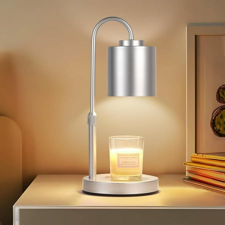 Candle Warmer Lamp with Timer, Dimmable, Adjustable Height Electric Candle Warmer for Jar Candles, Gifts for Mom, Bedroom Home Decor, Wax Candle Warmer with 2 Bulbs, Silver