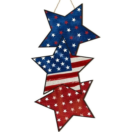 Clearance! Plertrvy Outdoor Welcome Sign, 4Th of July Door Sign Decorations Patriotic Heart Usa Wooden Signs Welcome Hanging Sign Memorial Day Hanging Wall Decor American Flag Front Door Decor