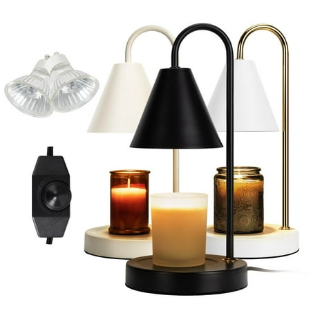 Beslands Electric Candle Warmer Lamp with Timer & Dimmable Light - No Smoke Scented Wax Melter for Various Jars, Includes 2 Bulbs, Modern Vintage Home Decor - Ideal Housewarming -Black