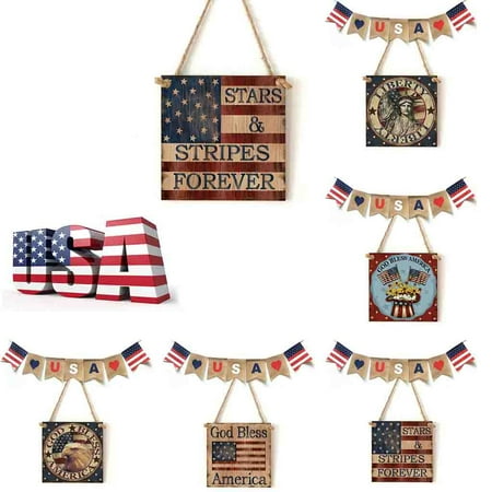Floleo Wooden USA Blocks For Patriotic Decorations , Liberty Freedom America Wood Signs For Memorial Day Table Decorations, Patriotic USA House Signs For 4Th Of July Independence Day Party Decor