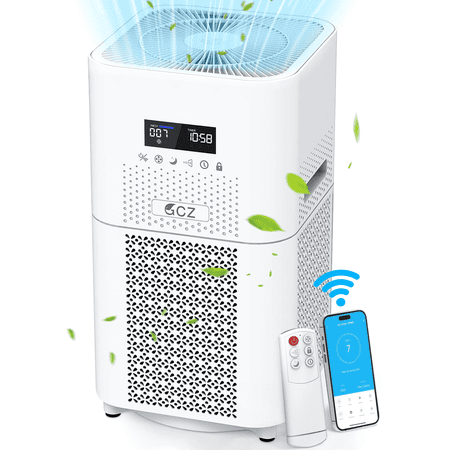 GCZ Air Purifier for Home Large Rooms, up to 2500 Sq. ft Smart WiFi Air Cleaner, Air Purifiers for Allergies and Asthma, H13 True HEPA Filter for Pet Hair, Allergens, Smokers, Odors, Dust, Pollen