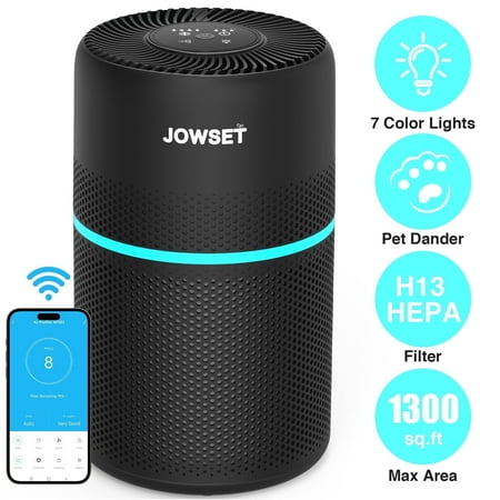 JOWSET WIFI Air Purifiers for Allergies and Asthma, HEPA Air Purifiers for Home Covers 1300 sq.ft, Smoke&Pollen, Dust, Pet Dander&Odor, Black