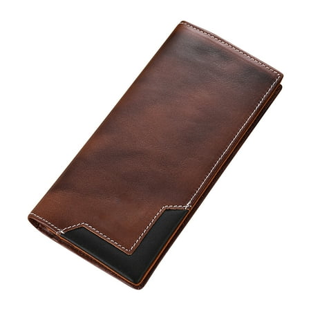 Kumdkd Men's Leather RFID Wallet - 15 Card Bifold with Zipper Pocket & ID Window (Slim Business/Travel Wallet Blocking Skimmers)