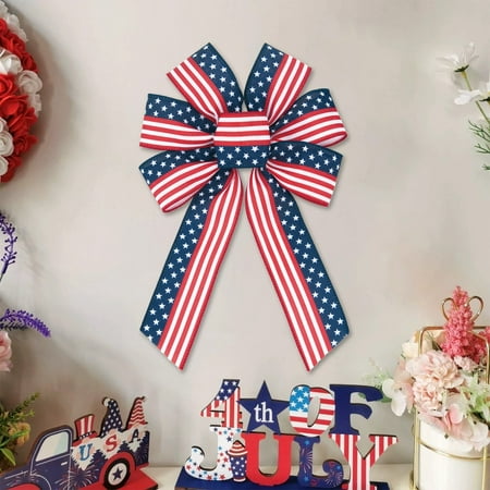 Meitianfacai Independence Day Bowknot Door Hanging - 15x9.5 Inch Patriotic Satin Bow Decor with US Flag Design for Home, Party & Store Decoration