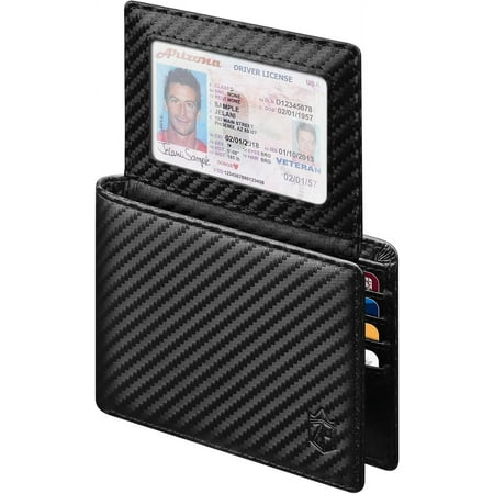 Men's Slim RFID Blocking Leather Wallet,12 Card Slots Bifold Wallet,Ultra-Thin 0.39" Front Pocket Design 2 ID Window with Gift Box