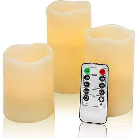 OSHINE 3 PACK Flameless Candles LED Lights Ivory Electric Pillar Candles Battery Operated Candles Real Wax Flicker Lights Votive Flames Remote Control with Timer 300+ Hours Halloween